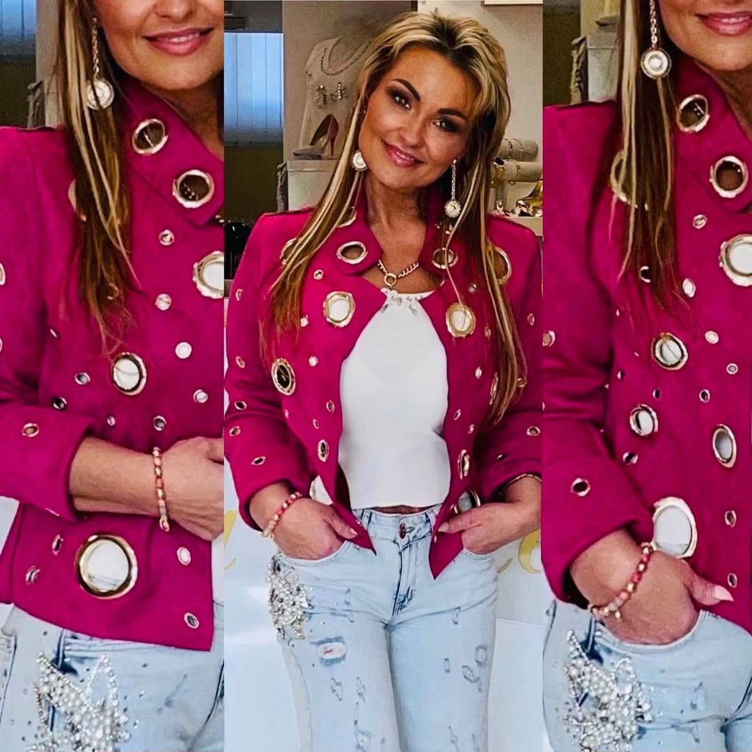 Semišová bunda dámská se zlatými kruhy SBK5